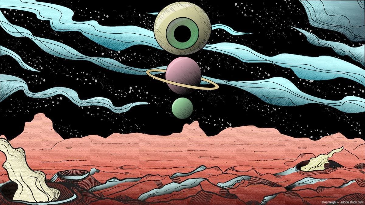 Illustration of the planets and an eye over a martian landscape (Image credit: AdobeStock/Ashleigh)